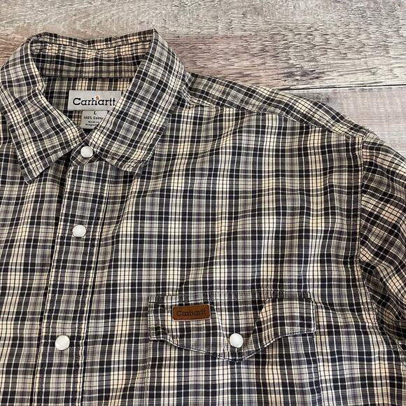 Carhartt Shirt Men's Large Tan Plaid Peral Snap Long Sleeve Button Front Outdoor - Picture 5 of 11
